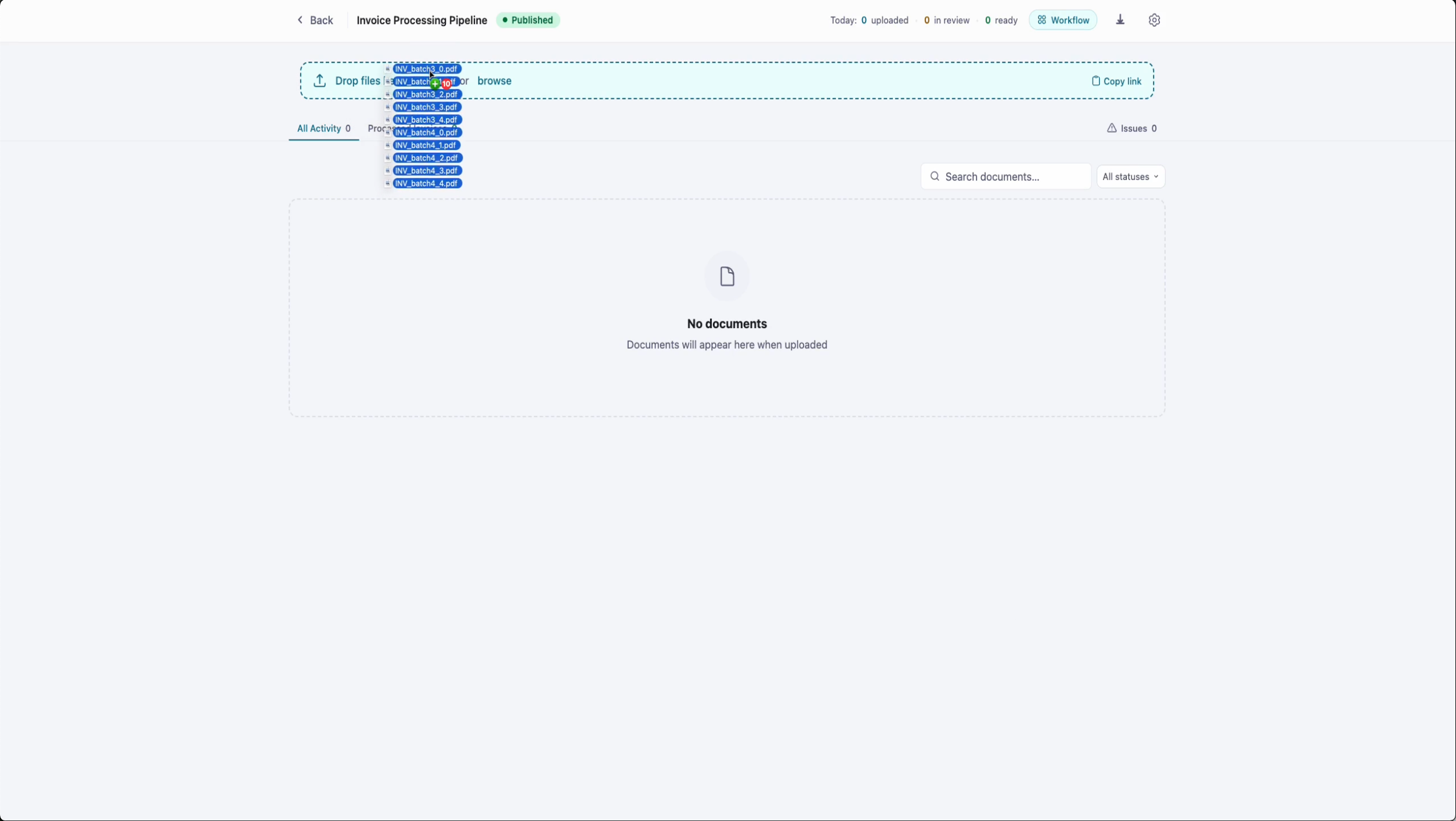 A user uploading documents into the Document Folder